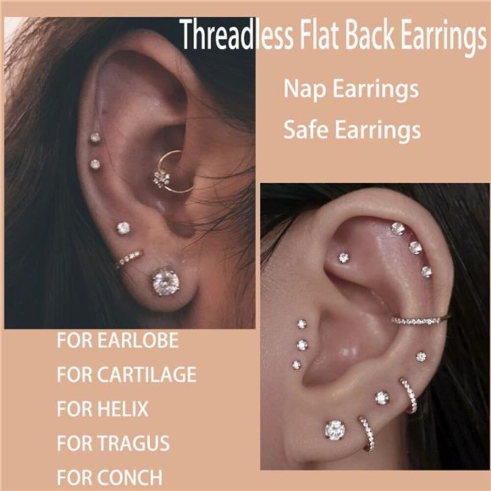 Threadless Flat Back Earrings, Hypoallergenic 14k… - image 5